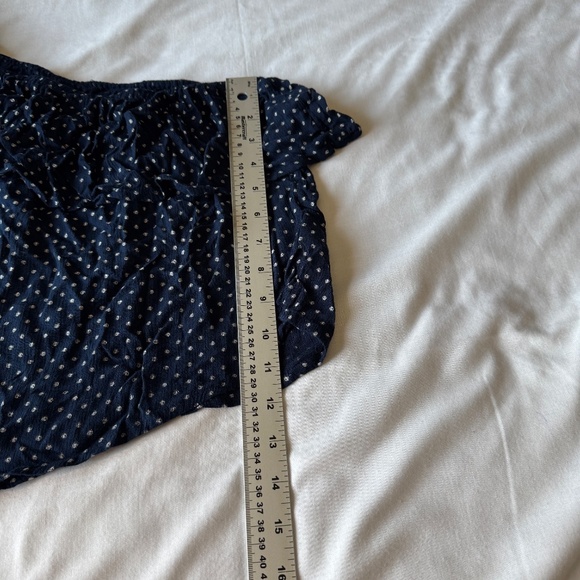 American Eagle One Shoulder Asymmetric Crop Top Polka Dot Blue Sz Small Preppy - Picture 13 of 15